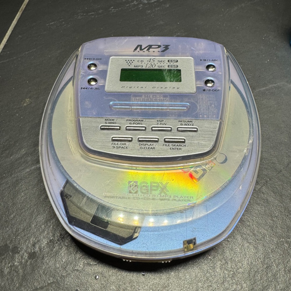 Y2K GPX Portable CD MP3 Player ESP 120 Anti-Skip Translucent Purple Vintage 2001